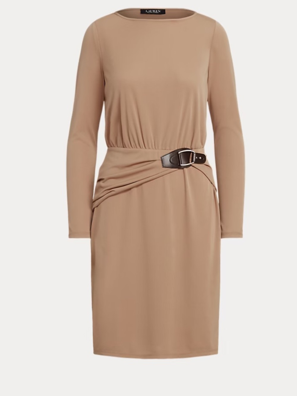 NWT Ralph Lauren Tan Long-Sleeve Belted Jersey Dress size 4